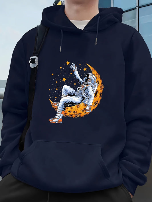 Men's Graphic Hoodie Astronaut Floating Peacefully Among Stars And Fiery Crescent Moon Astronaut