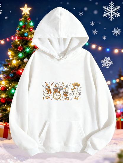 Women's Graphic Hoodie Caramel Brown Gingerbread Cookies Holding Clock Surrounded By Sparkling Holiday Decorations Cookie