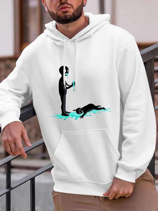 Men's Graphic Hoodie Alien Standing Over A Mysterious Figure Lying On Ground