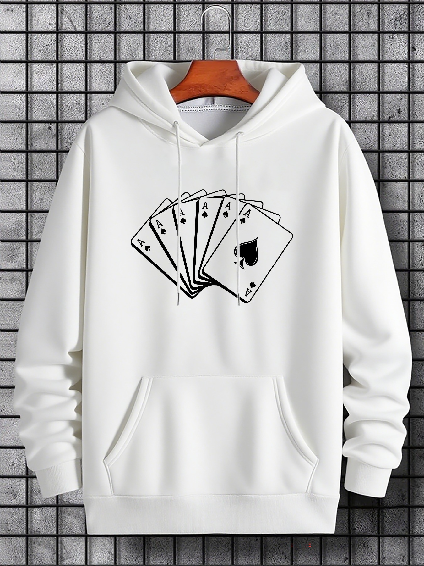 Men's Graphic Hoodie Stacked Playing Cards With Black Symbols Showing Spade Ace Card