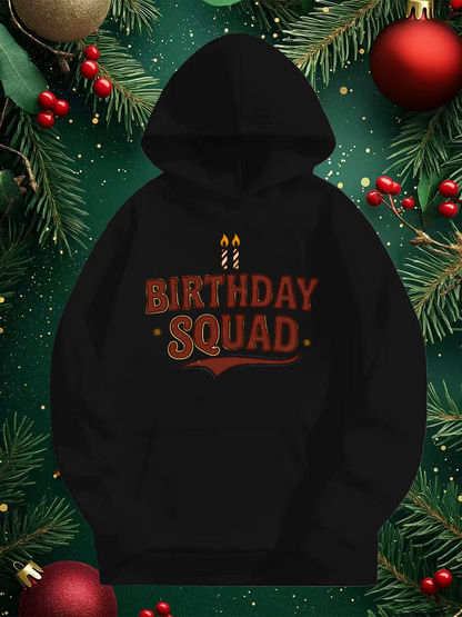 Men's Graphic Hoodie Birthday Squad With Festive Candles And Decorative Holiday Branches Hoodie