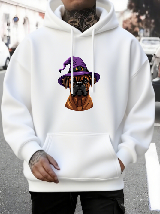 Men's Graphic Hoodie Autumn Magic With Purple Witch Hat And Boxers Dog