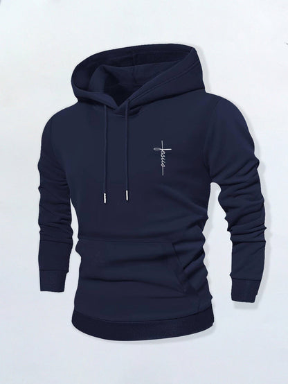 Men's Graphic Hoodie Minimalist Elegance With Fine White Lines Cross Symbol