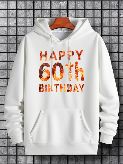 Men's Graphic Hoodie Happy 60th Birthday Flaming Festive Lettering Hoodie