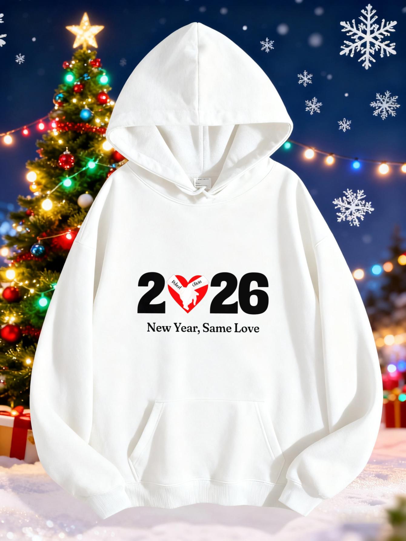 Women's Graphic Hoodie New Year Same Love With Festive Holiday Christmas Elements Hoodie