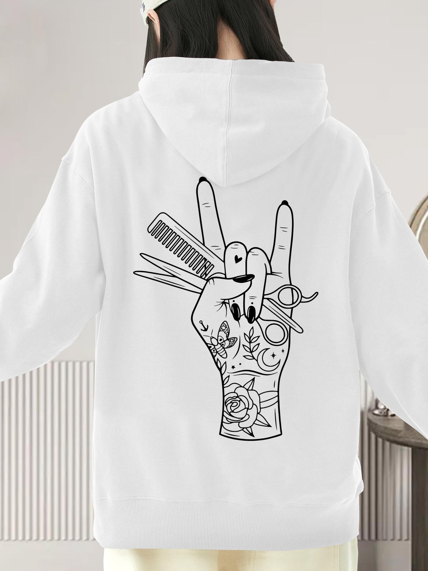 Women's Graphic Hoodie Tattooed Hand With Tools Surrounded By Creative Artistic Elements Hand