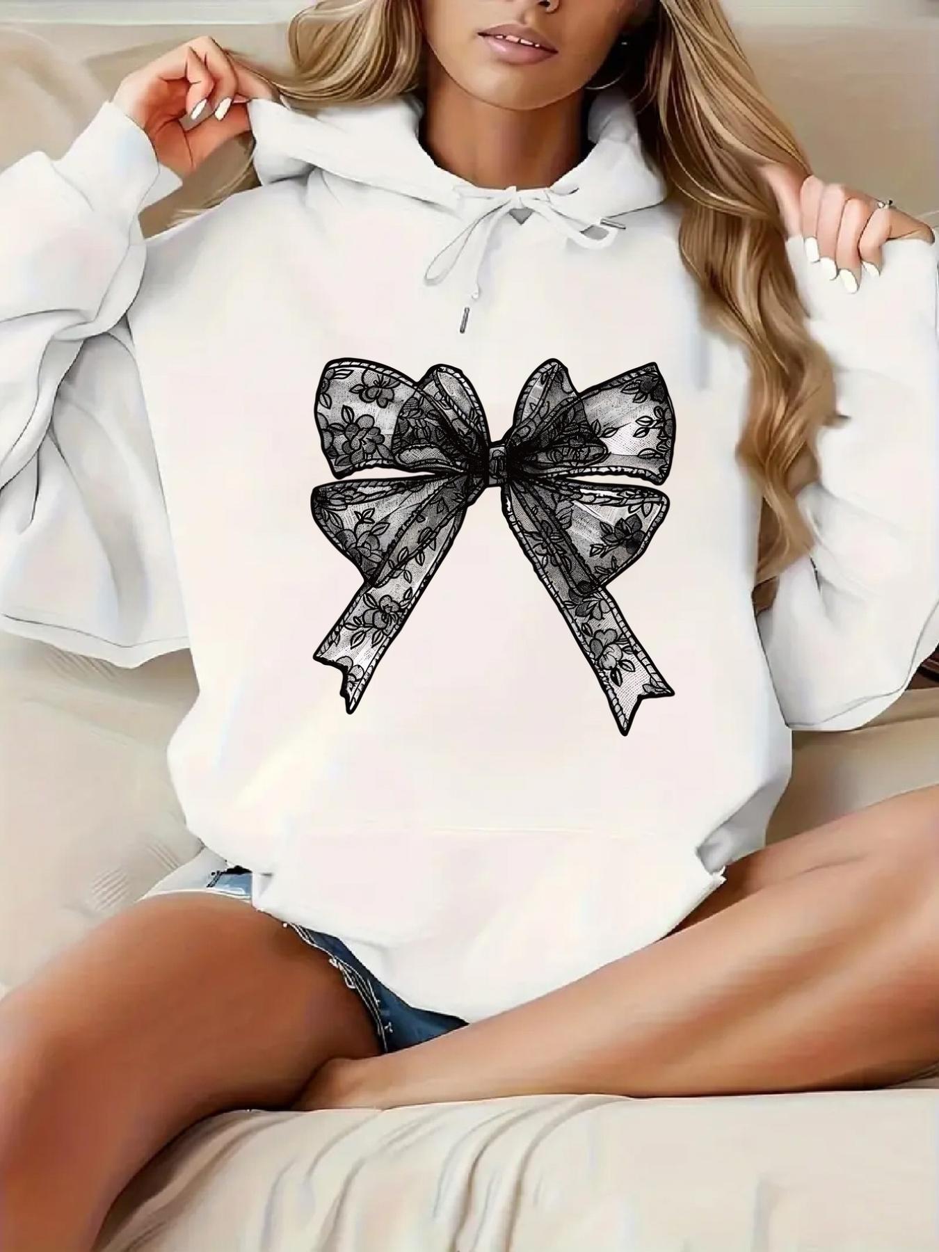 Women's Graphic Hoodie Intricate Lace Patterned Large Bow Among Soft Shadows Hoodie