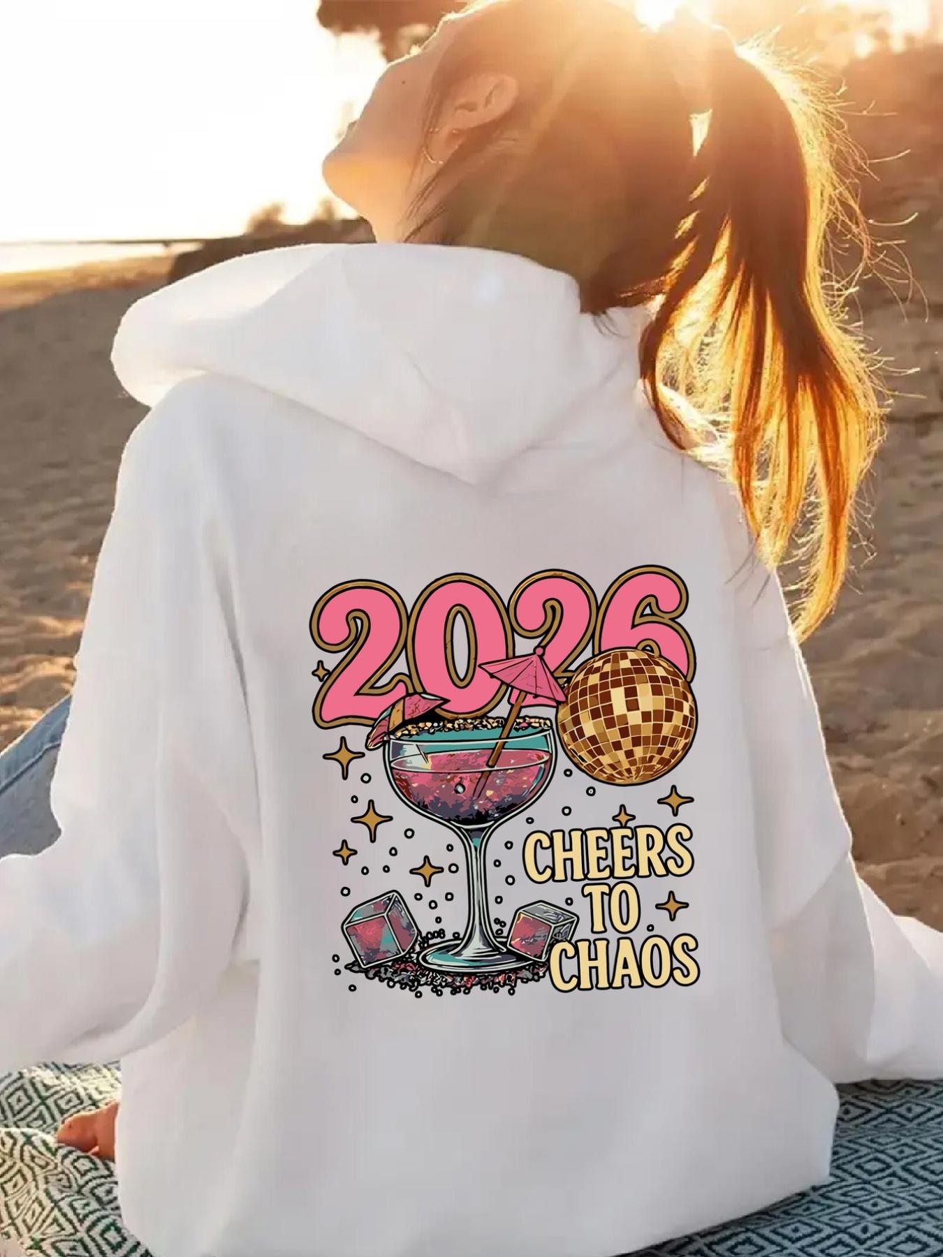 Women's Graphic Hoodie Cheers To Chaos Sparkling Cocktail Glass With Colorful Confetti And Glitter Accents Glass