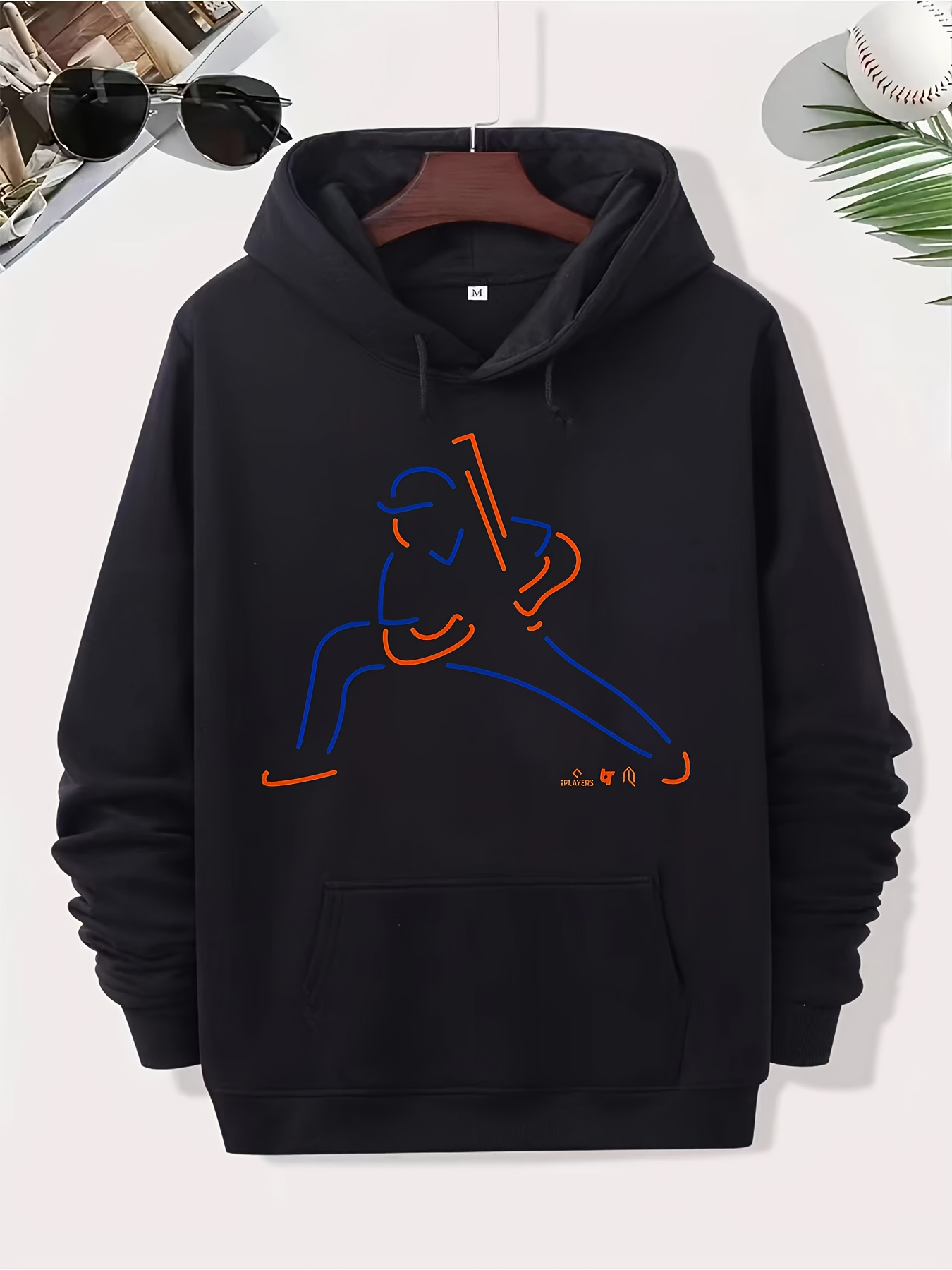 Men's Graphic Hoodie Dynamic Colorful Outline Lines Depicting Action Packed Sports Baseball Player