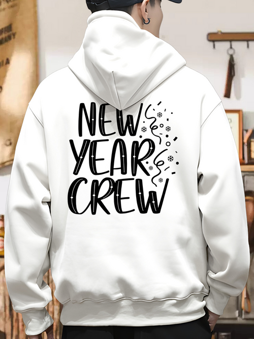 Men's Graphic Hoodie New Year Crew Festive Celebration Confetti With Playful Handwritten Party Hoodie