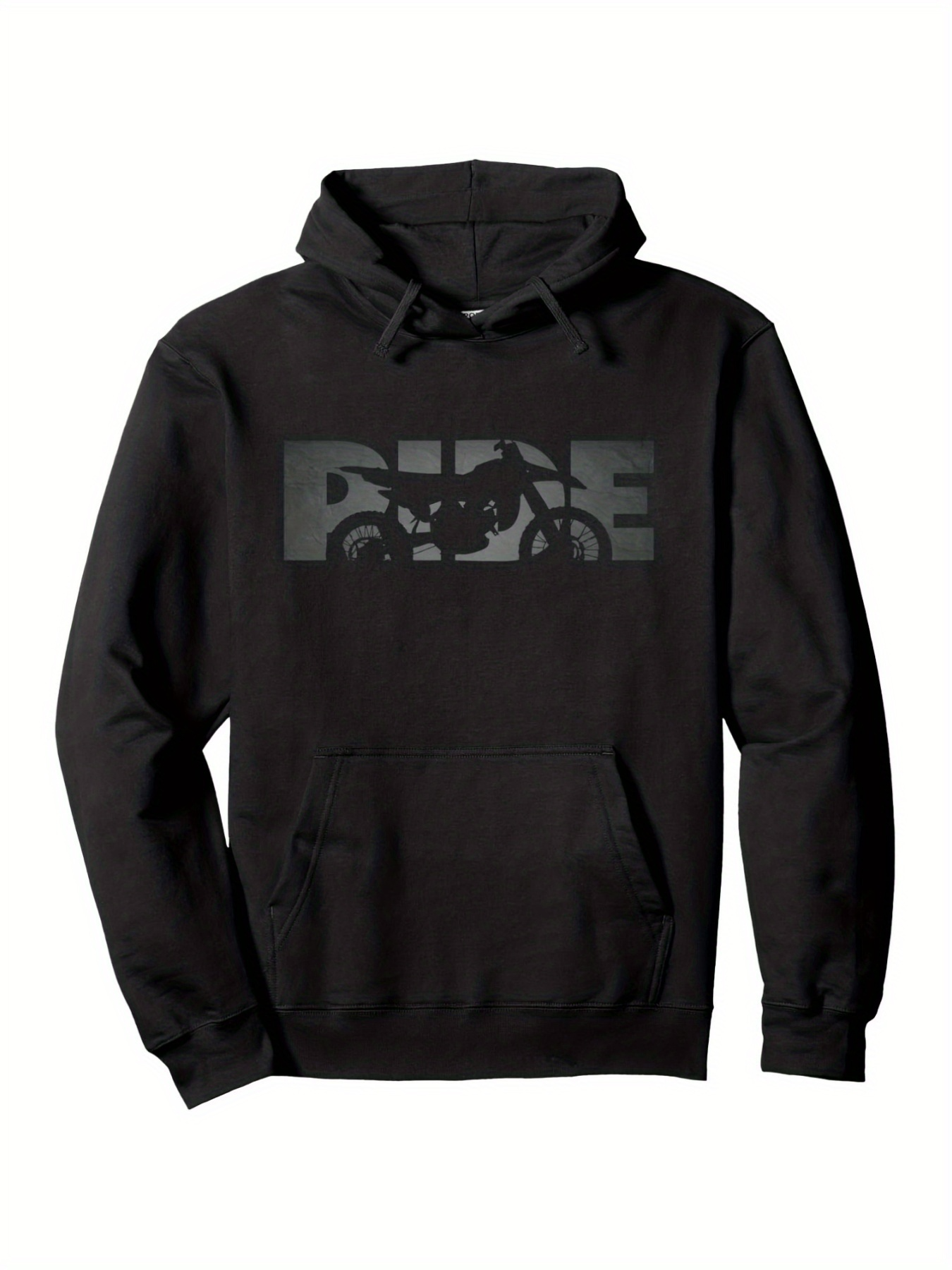 Men's Graphic Hoodie Ride Bold Block Letters With Shadowy Motorcycle Silhouette Among Dark Background Hoodie