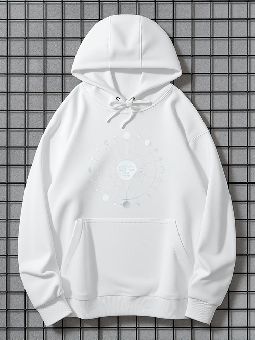 Men's Graphic Hoodie Minimalist White Hoodie With Subtle Circular Graphic Symbols