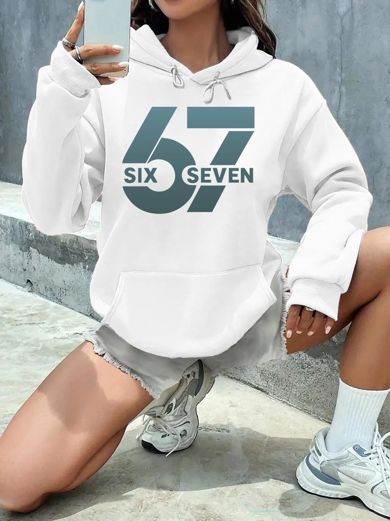 Women's Graphic Hoodie Six Seven Monochrome Bold Lettering Under Oversized Numerals Hoodie