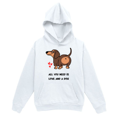 Men's Graphic Hoodie All You Need Is Love And A Dog With Heart Motif Brown Dachshund Standing Puppy
