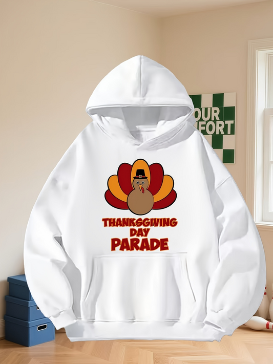 Men's Graphic Hoodie Thanksgiving Day Parade Cartoon Turkey Surrounded By Colorful Feathers Hoodie