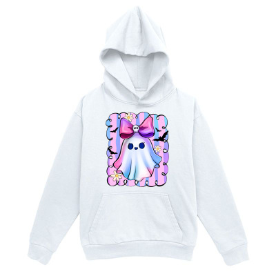 Men's Graphic Hoodie Pastel Pink Frame With Flowers And Cute Ghost Wearing Big Bow