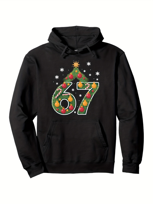 Men's Graphic Hoodie Colorful Holiday Decorations With Ornaments And Garland Surrounding 67 Number