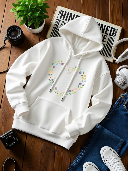 Men's Graphic Hoodie Hand Drawn Spring Flowers In A Heart Shape Hoodie