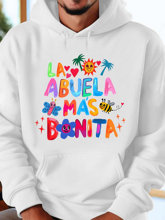 Men's Graphic Hoodie Colorful Sun Palms Flowers Smiling Butterfly Among Bees And Sparkles