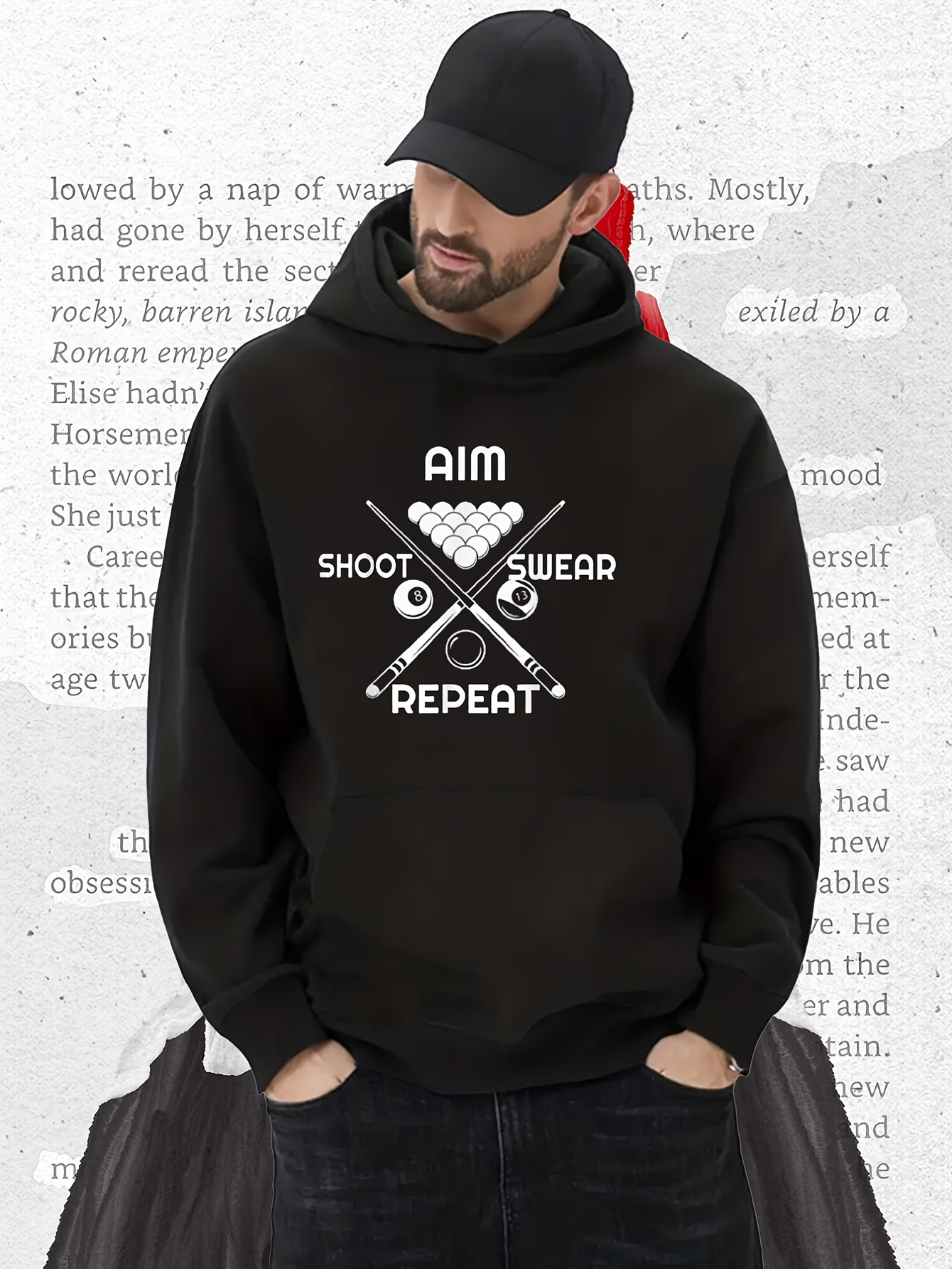 Men's Graphic Hoodie Aim Shoot Swear Repeat With Crossed Darts And Target Motif