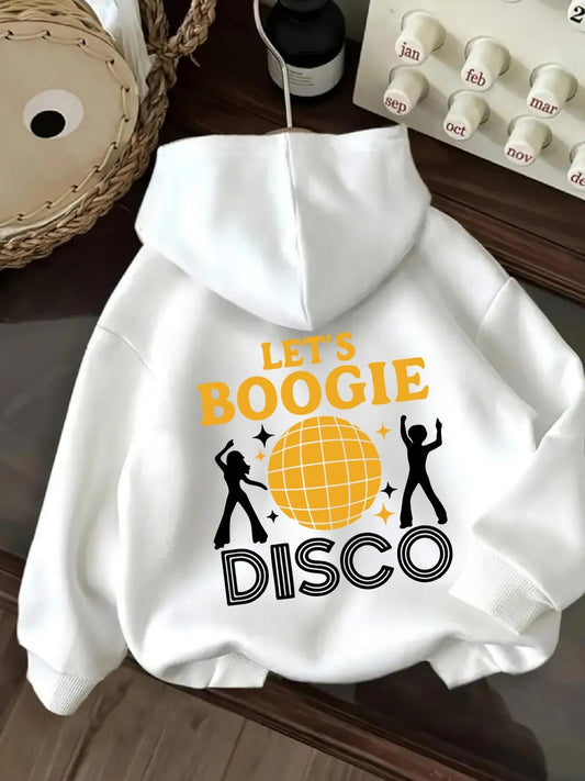 Women's Graphic Hoodie Lets Boogie Retro Silhouettes With Sparkling Yellow Disco Ball