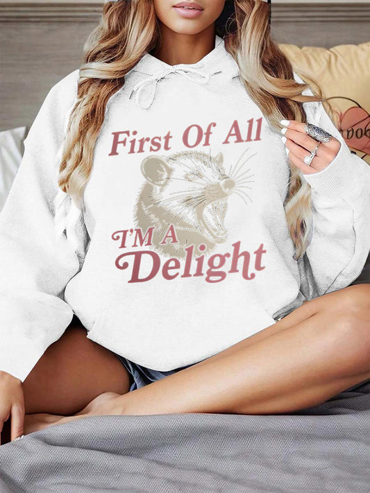 Women's Graphic Hoodie First Of All Im A Delight With Subtle Sun Rays Surrounding A Smiling Otter
