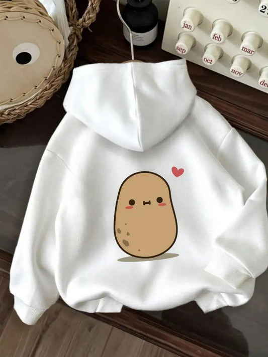 Women's Graphic Hoodie Cute Smiling Potato With Red Heart Under White Hoodie Potato