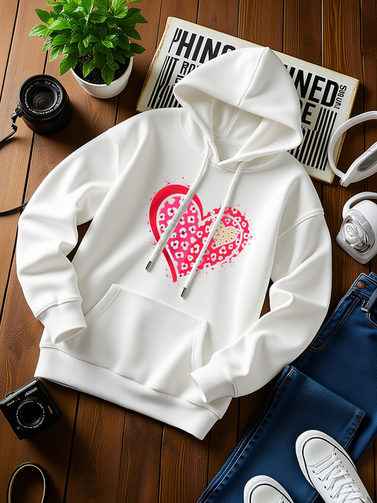 Men's Graphic Hoodie Playful Pink Patterned Hearts With Fun Contemporary Style Heart