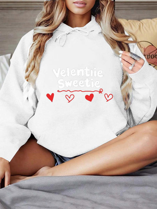 Women's Graphic Hoodie Valentine Sweetie Red Hearts And Dotted Line Among Soft Cotton Hoodie