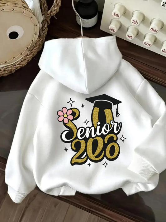Women's Graphic Hoodie Senior 2023 Graduation Hat With Flower And Sparkling Stars Hoodie