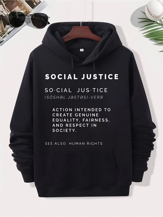 Men's Graphic Hoodie Social Justice With Clear White Slogan And Human Rights Text Hoodie