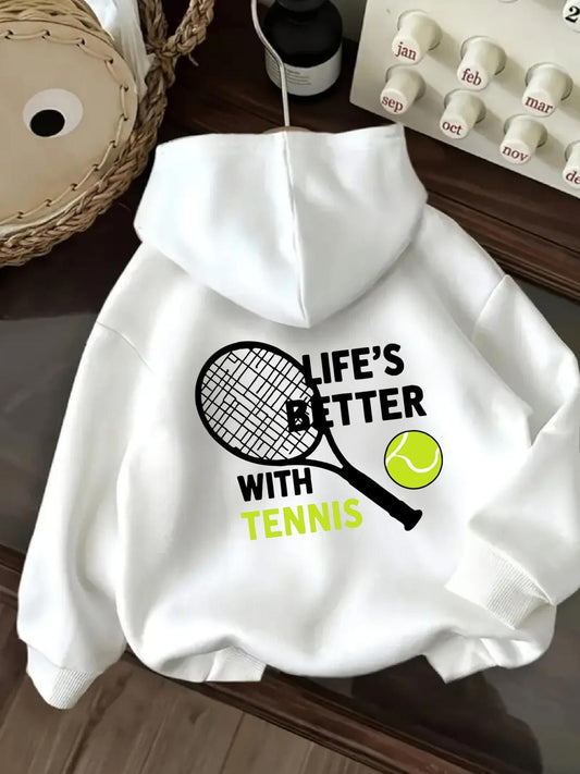 Women's Graphic Hoodie Lifes Better With Tennis Racket And Ball On Cozy Hoodie