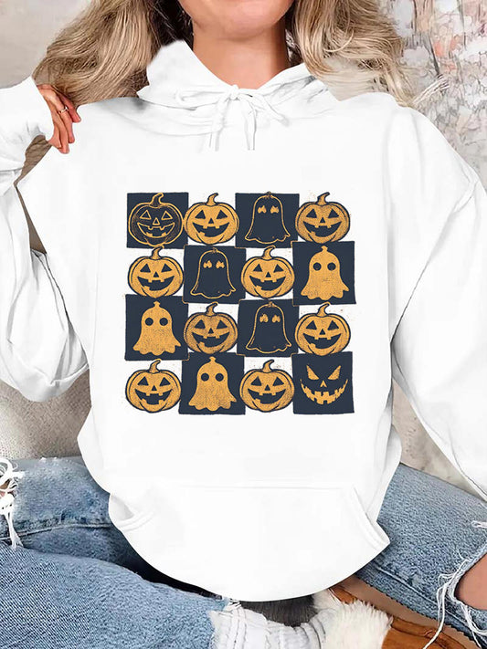 Women's Graphic Hoodie Playful Ghosts Among Cheerful Carved Pumpkin Lanterns Halloween Pumpkin