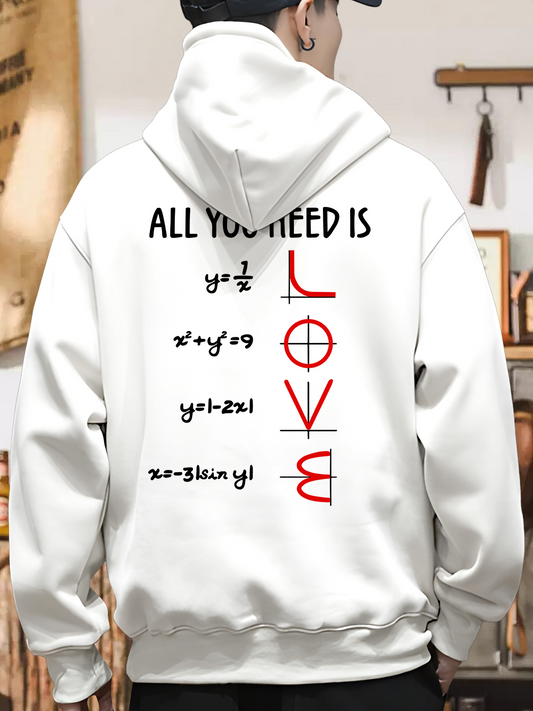 Men's Graphic Hoodie All You Need Is Love With Creative Math Equations And Playful Bold Typography Hoodie