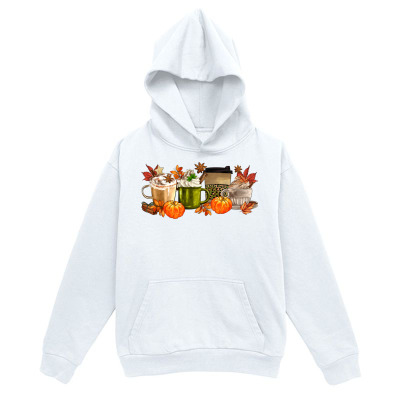 Men's Graphic Hoodie Autumn Leaves With Coffee Cup Surrounded By Pumpkins And Book Stack