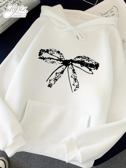 Women's Graphic Hoodie Floral Ink Pattern Ribbon Bow Design Sweatshirt Bow