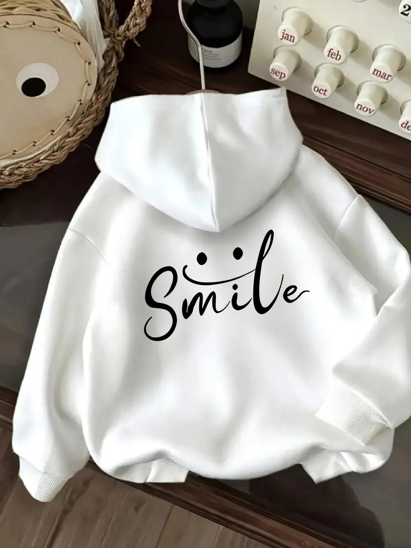 Women's Graphic Hoodie Smile Playful Handwritten Script With Dotted Cheerful Smile