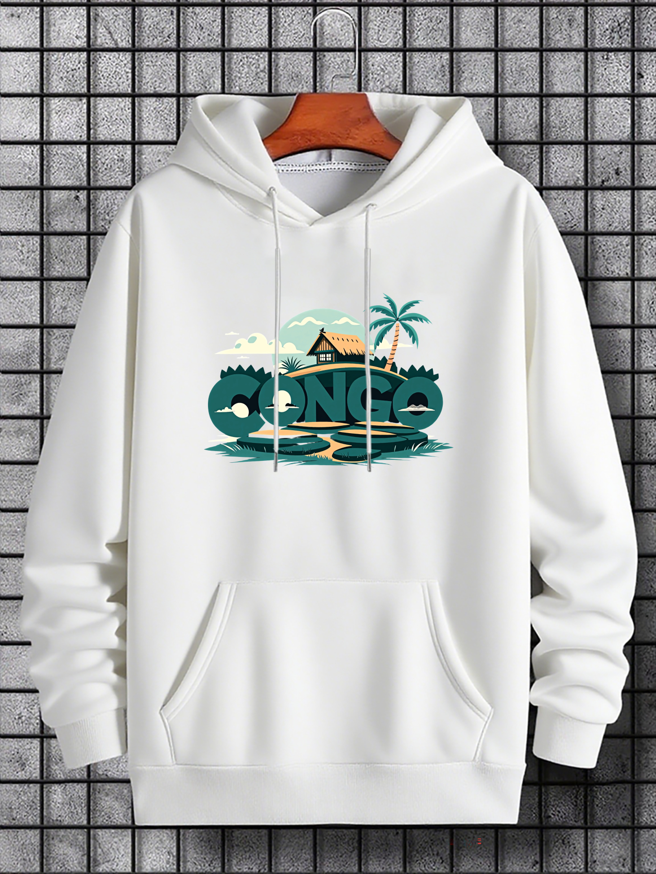 Men's Graphic Hoodie Beach Hut With Palm Trees Reflected In Calm Blue Water House