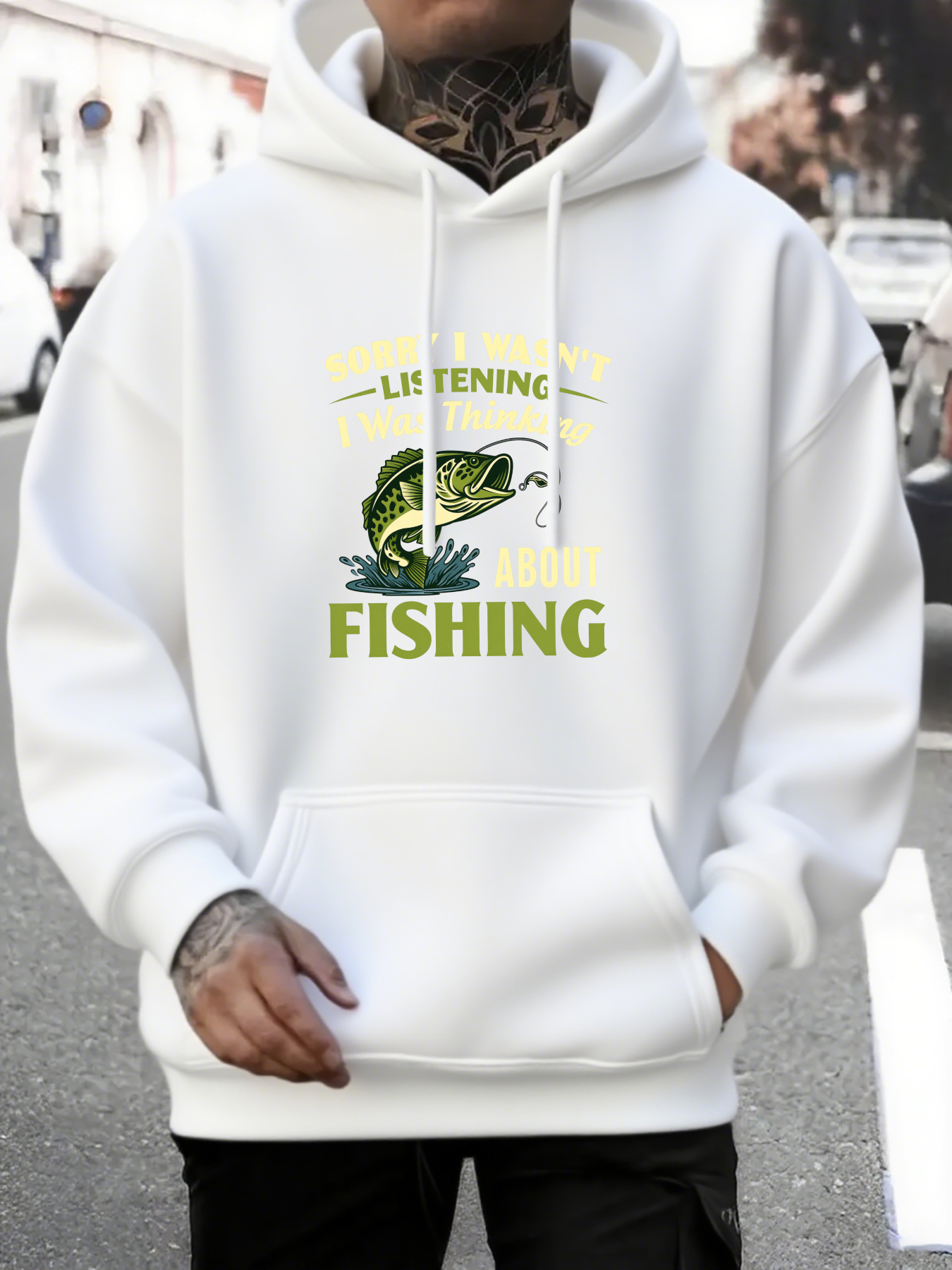 Men's Graphic Hoodie Listening Under Sunny Sky With Jumping Fish Fishing