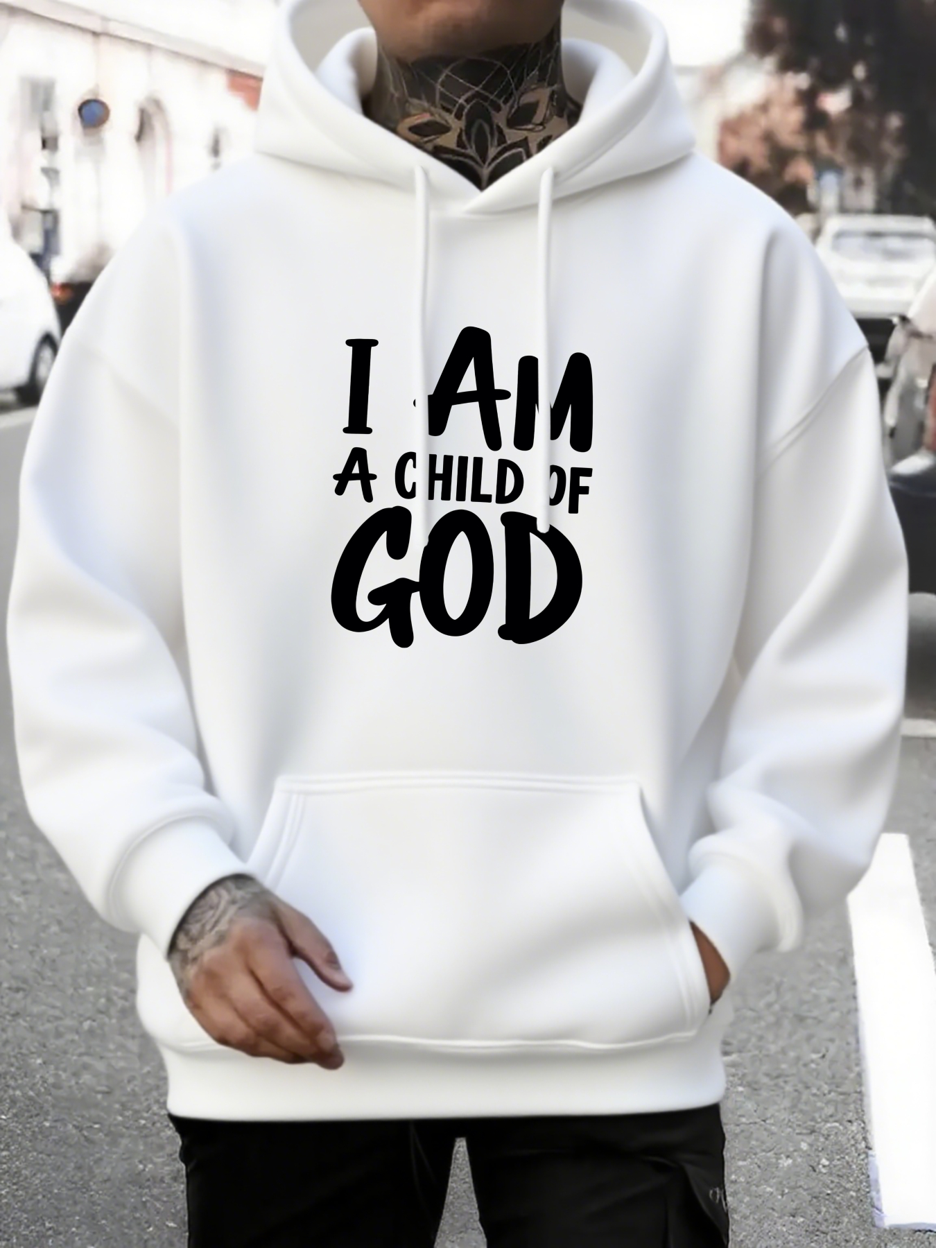 Men's Graphic Hoodie I Am A Child Of God Bold Lettering On White Hoodie