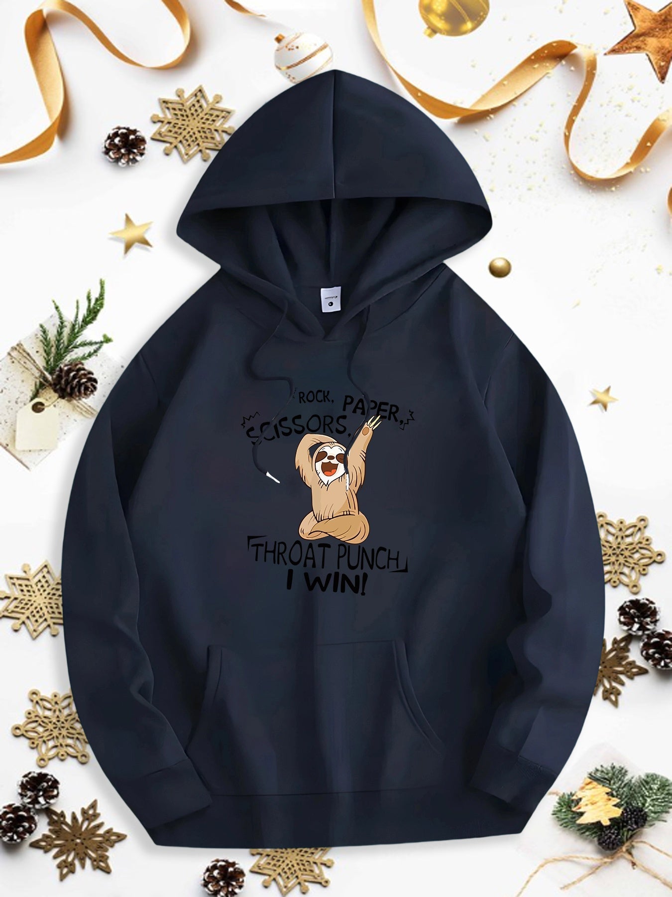Men's Graphic Hoodie Roaring Sloth With Raised Hand And Cartoon Text Sloth