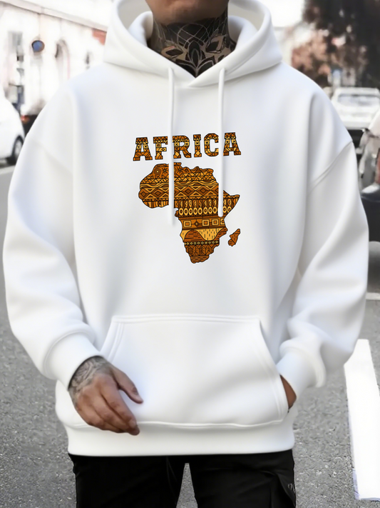 Men's Graphic Hoodie Africa Textured Pattern Map With Tribal Motifs Under Clear Sky Continent
