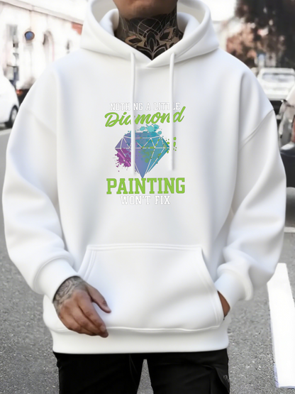 Men's Graphic Hoodie Diamond Painting Colorful Geometric Gemstone Under Bright Lettering Diamond