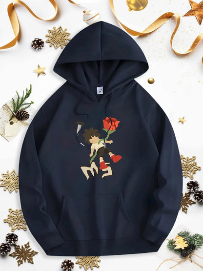Men's Graphic Hoodie Romantic Boy Carrying Red Balloons With Love Hearts Under Moonlight Boy