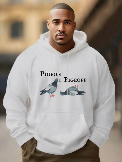 Men's Graphic Hoodie Pigeon Standing Beside Playfully Lying Down Feathered Bird Pigeon