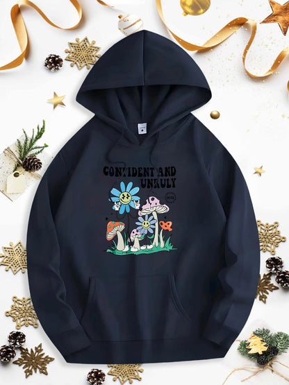 Men's Graphic Hoodie Confident And Unafraid Colorful Flowers Mushrooms In Outdoor Meadow Hoodie