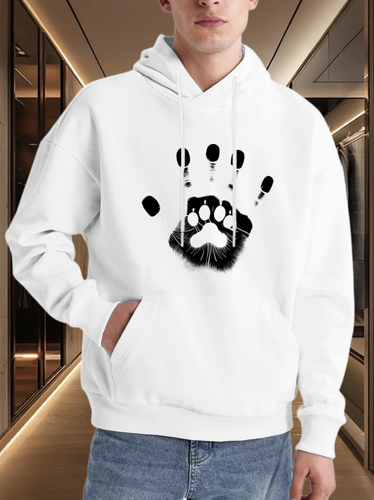Men's Graphic Hoodie Artistic Handprint With Striking Animal Paw At Center