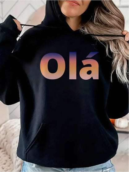 Women's Graphic Hoodie Gradient Sunset Toned Lettering With Glossy Color Accents Ol谩