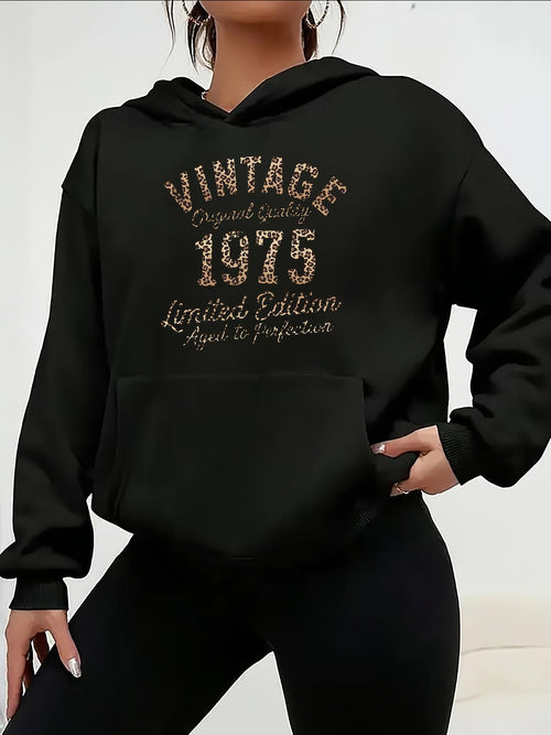 Women's Graphic Hoodie Vintage 1975 Limited Edition Timeless Golden Print Hoodie
