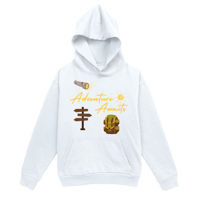 Men's Graphic Hoodie Adventure Awaits With Compass Map Road Sign And Backpack